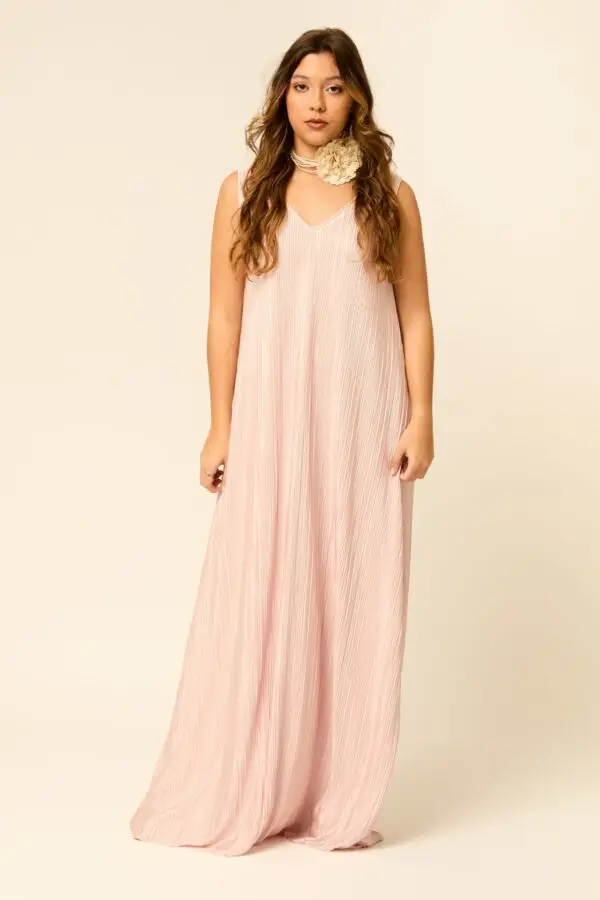 Vestido Plissado Rosa