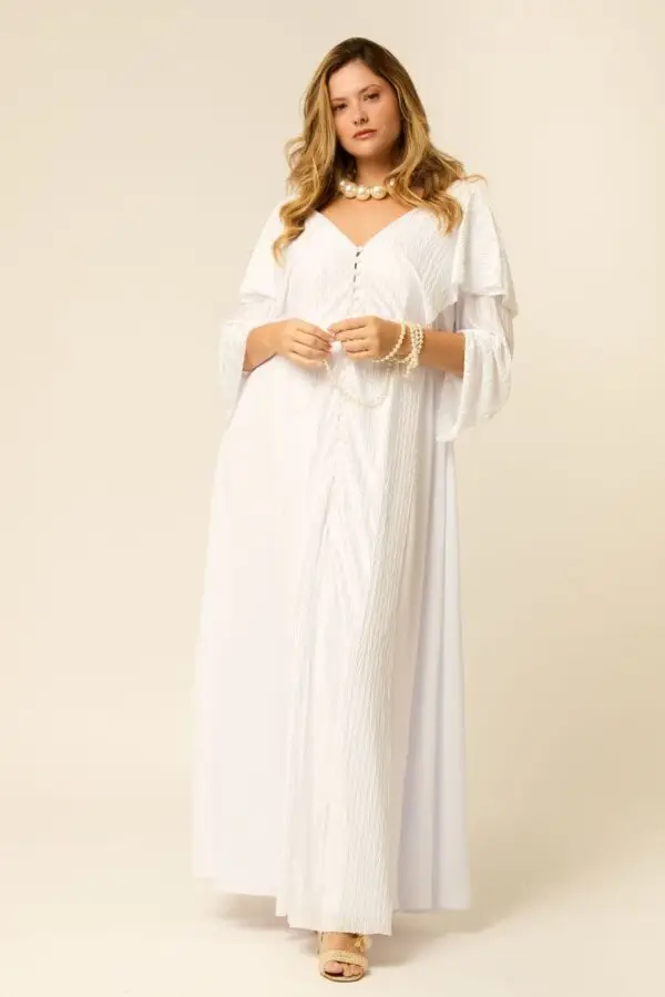 Vestido Longo Branco com Botões