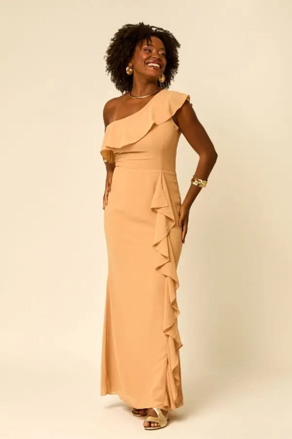 Vestido Longo de Um Ombro