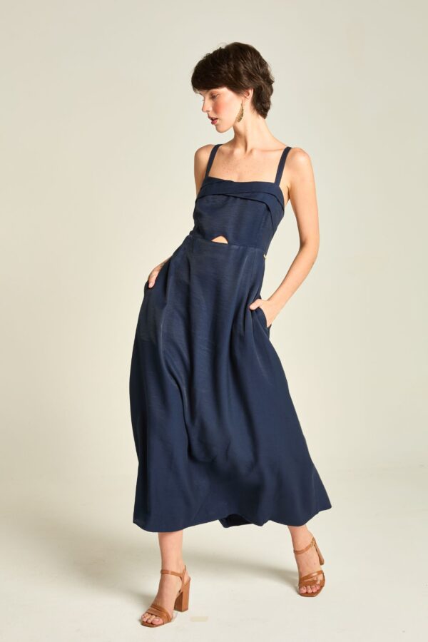 Vestido Pregas Azul