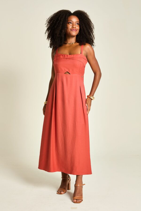 Vestido Pregas Laranja